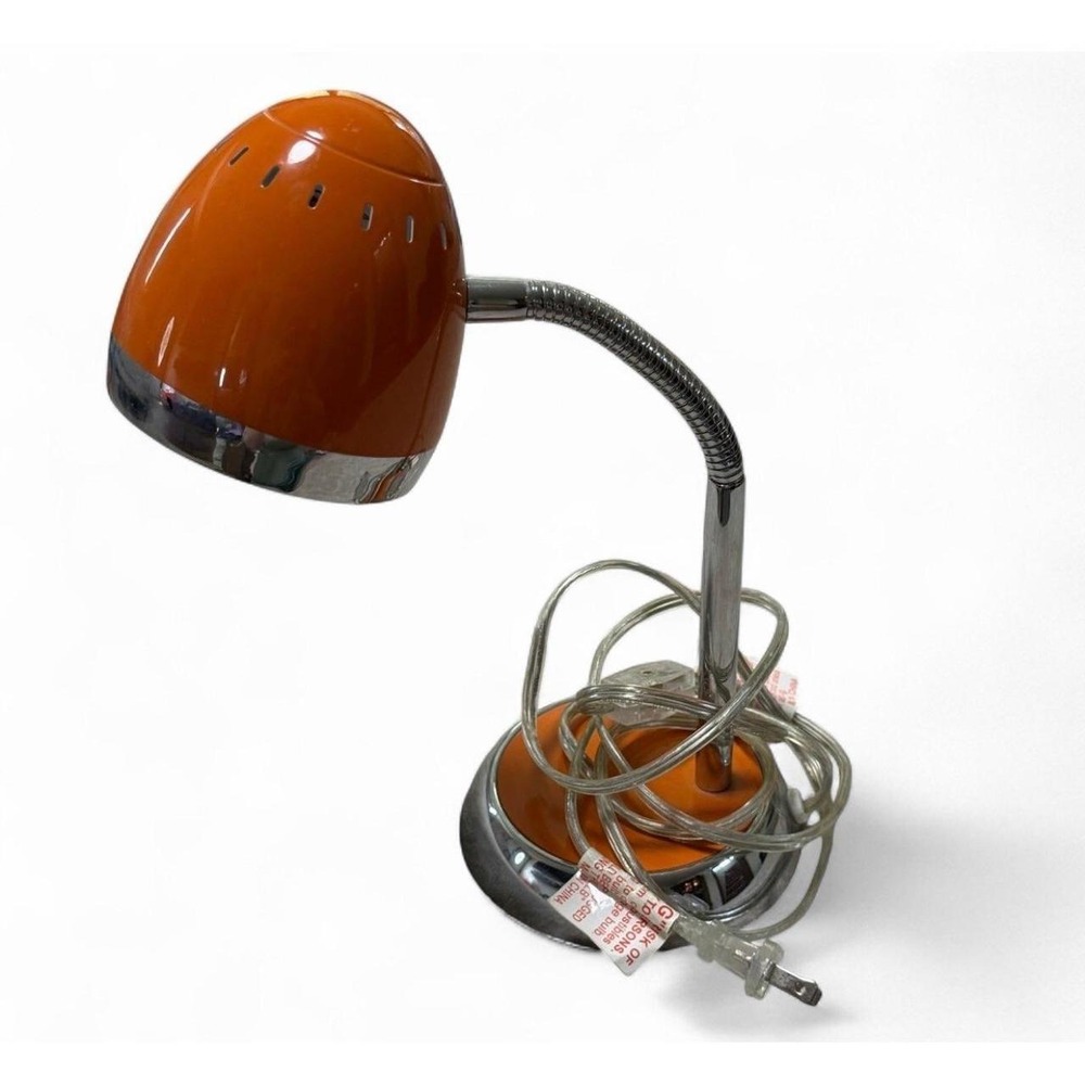 Vintage Orange Gooseneck Desk Lamp Retro Chrome Accent Adjustable Task Light